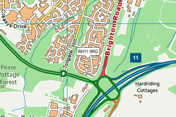 RH11 9RG map - OS VectorMap District (Ordnance Survey)
