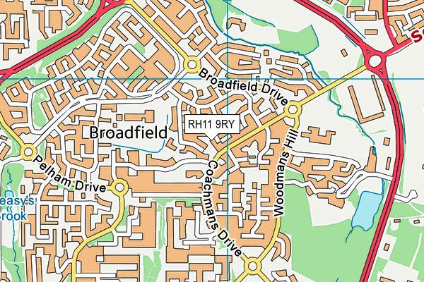 RH11 9RY map - OS VectorMap District (Ordnance Survey)