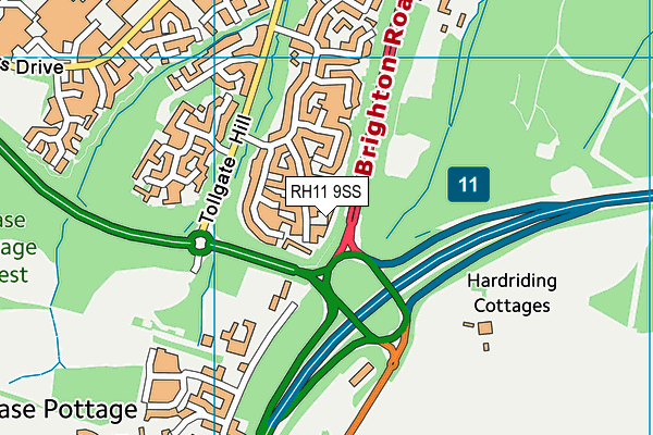 RH11 9SS map - OS VectorMap District (Ordnance Survey)