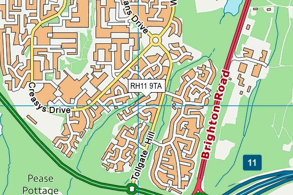 RH11 9TA map - OS VectorMap District (Ordnance Survey)