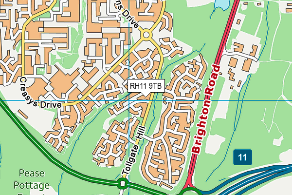 RH11 9TB map - OS VectorMap District (Ordnance Survey)