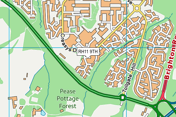 RH11 9TH map - OS VectorMap District (Ordnance Survey)