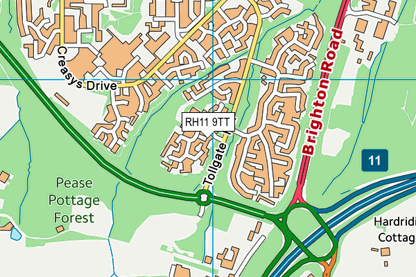 RH11 9TT map - OS VectorMap District (Ordnance Survey)