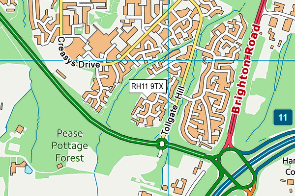 RH11 9TX map - OS VectorMap District (Ordnance Survey)