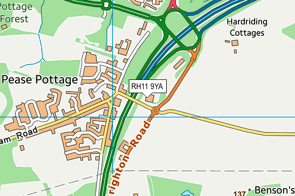 RH11 9YA map - OS VectorMap District (Ordnance Survey)