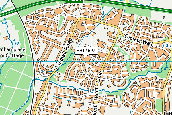 RH12 5PZ map - OS VectorMap District (Ordnance Survey)
