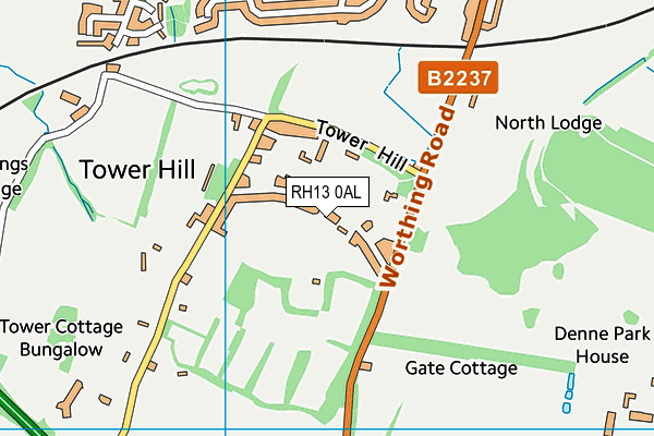 RH13 0AL map - OS VectorMap District (Ordnance Survey)