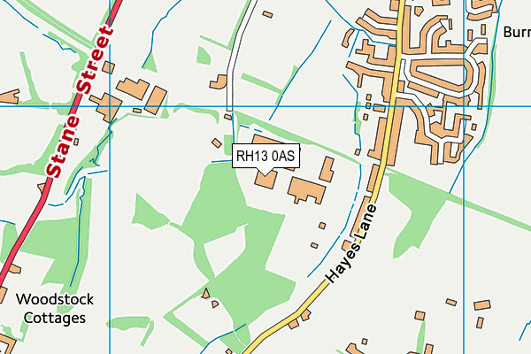 RH13 0AS map - OS VectorMap District (Ordnance Survey)