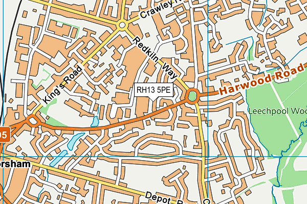 RH13 5PE map - OS VectorMap District (Ordnance Survey)