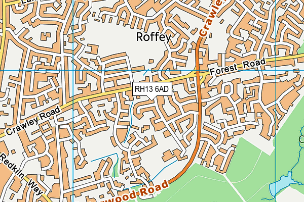 RH13 6AD map - OS VectorMap District (Ordnance Survey)