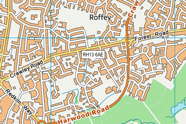 RH13 6AE map - OS VectorMap District (Ordnance Survey)