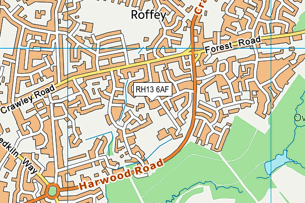 RH13 6AF map - OS VectorMap District (Ordnance Survey)