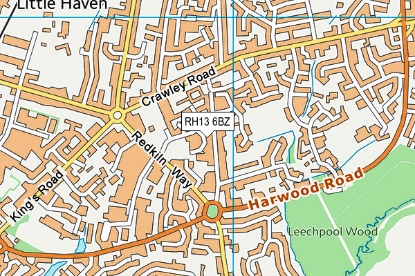RH13 6BZ map - OS VectorMap District (Ordnance Survey)