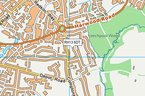 RH13 6DT map - OS VectorMap District (Ordnance Survey)
