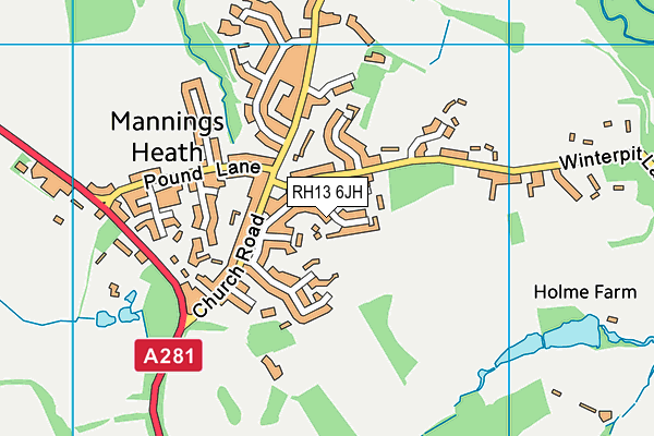 RH13 6JH map - OS VectorMap District (Ordnance Survey)