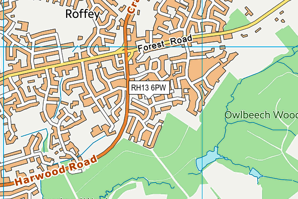 RH13 6PW map - OS VectorMap District (Ordnance Survey)