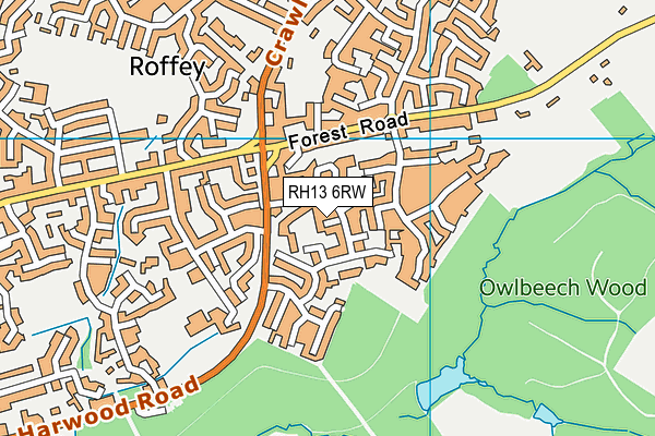 RH13 6RW map - OS VectorMap District (Ordnance Survey)