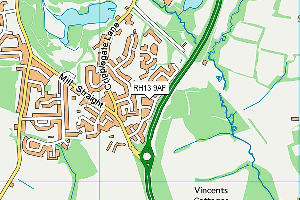 RH13 9AF map - OS VectorMap District (Ordnance Survey)