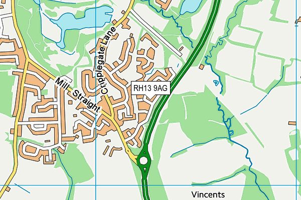 RH13 9AG map - OS VectorMap District (Ordnance Survey)