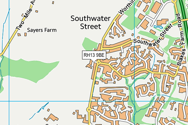 RH13 9BE map - OS VectorMap District (Ordnance Survey)