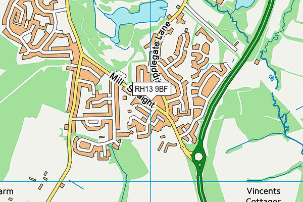 RH13 9BF map - OS VectorMap District (Ordnance Survey)