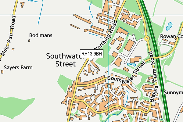 RH13 9BH map - OS VectorMap District (Ordnance Survey)