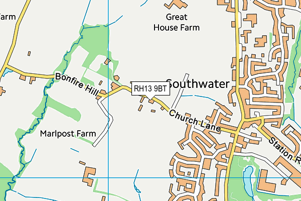 Southwater Sports Club map (RH13 9BT) - OS VectorMap District (Ordnance Survey)