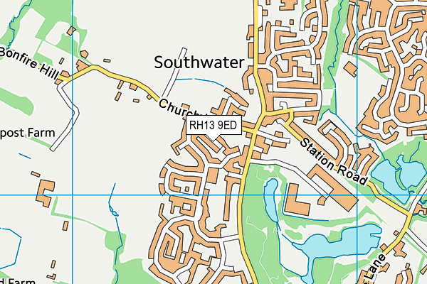 RH13 9ED map - OS VectorMap District (Ordnance Survey)