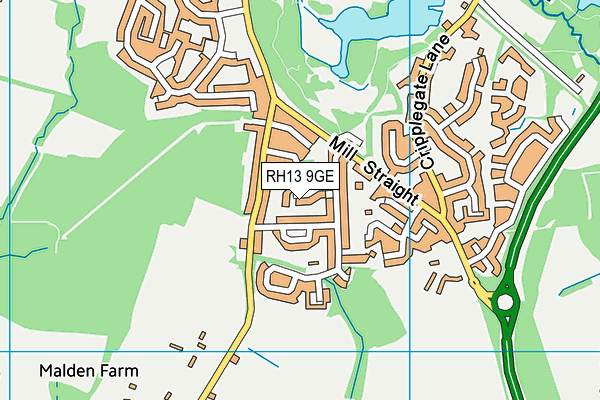 RH13 9GE map - OS VectorMap District (Ordnance Survey)