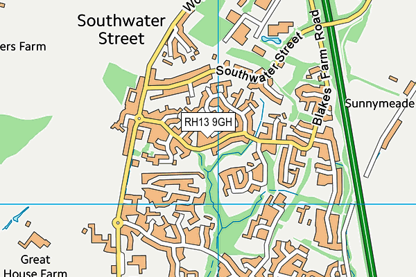RH13 9GH map - OS VectorMap District (Ordnance Survey)