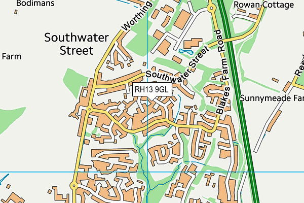 RH13 9GL map - OS VectorMap District (Ordnance Survey)