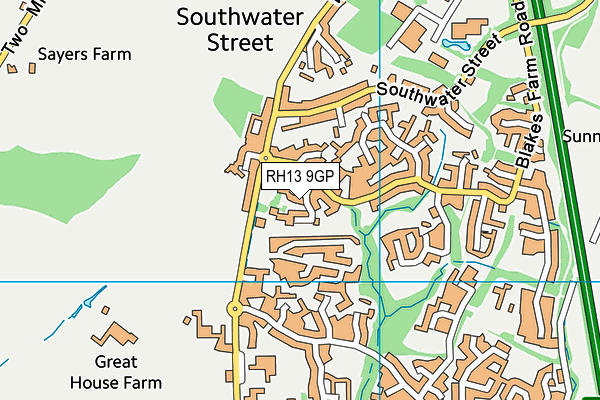 RH13 9GP map - OS VectorMap District (Ordnance Survey)