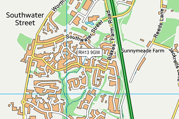 RH13 9GW map - OS VectorMap District (Ordnance Survey)