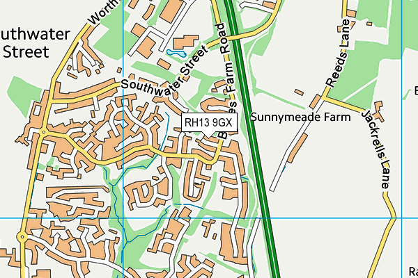 RH13 9GX map - OS VectorMap District (Ordnance Survey)