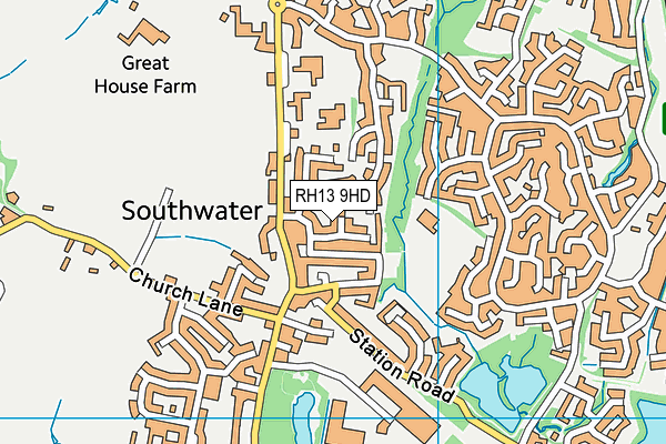 RH13 9HD map - OS VectorMap District (Ordnance Survey)