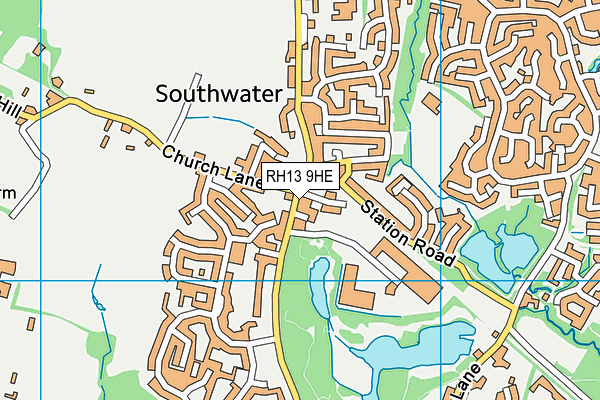 RH13 9HE map - OS VectorMap District (Ordnance Survey)