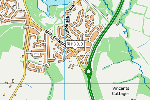 RH13 9JD map - OS VectorMap District (Ordnance Survey)