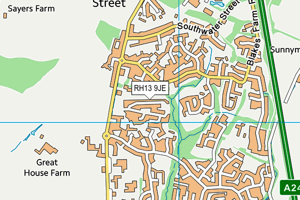 RH13 9JE map - OS VectorMap District (Ordnance Survey)