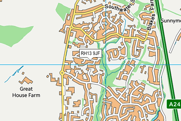 RH13 9JF map - OS VectorMap District (Ordnance Survey)