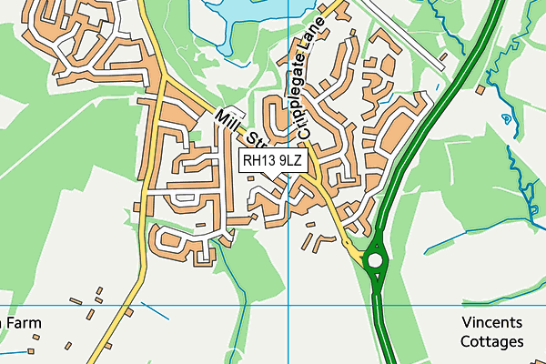 RH13 9LZ map - OS VectorMap District (Ordnance Survey)