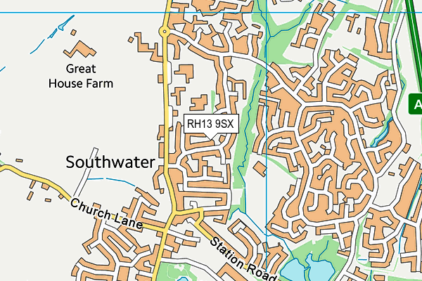 RH13 9SX map - OS VectorMap District (Ordnance Survey)