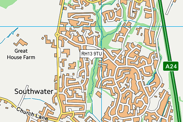RH13 9TU map - OS VectorMap District (Ordnance Survey)