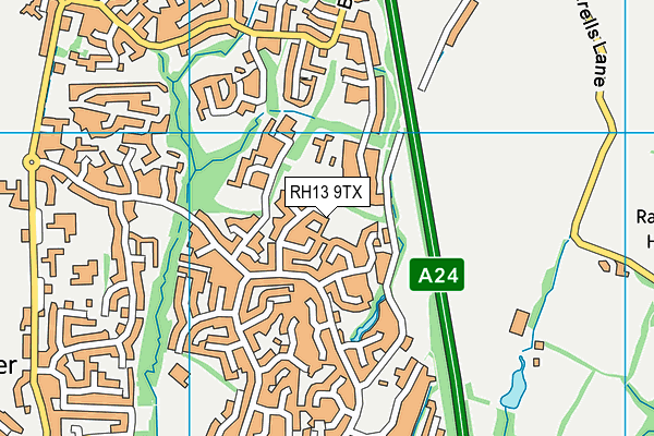 RH13 9TX map - OS VectorMap District (Ordnance Survey)