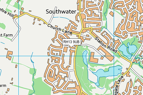 RH13 9UB map - OS VectorMap District (Ordnance Survey)