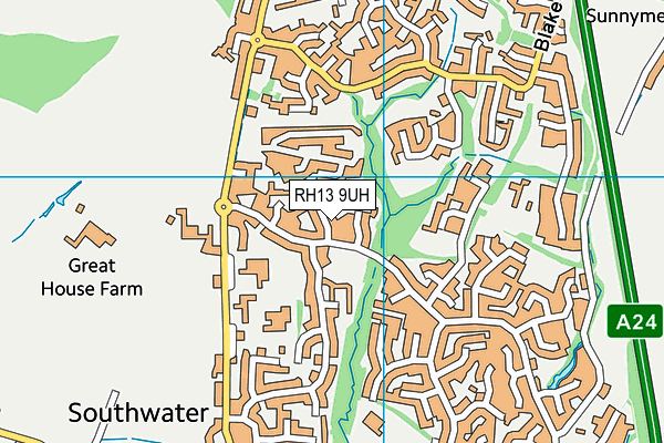 RH13 9UH map - OS VectorMap District (Ordnance Survey)