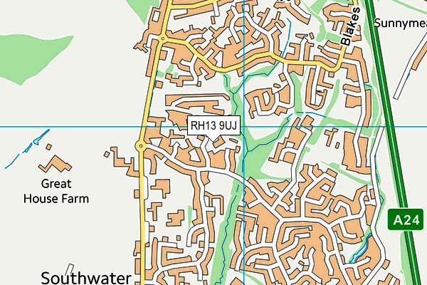 RH13 9UJ map - OS VectorMap District (Ordnance Survey)