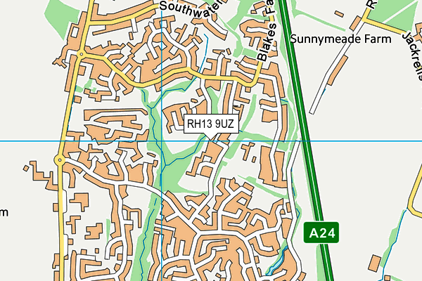 RH13 9UZ map - OS VectorMap District (Ordnance Survey)