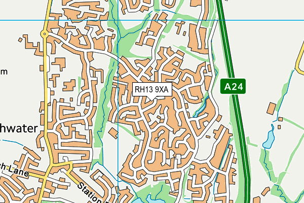 RH13 9XA map - OS VectorMap District (Ordnance Survey)