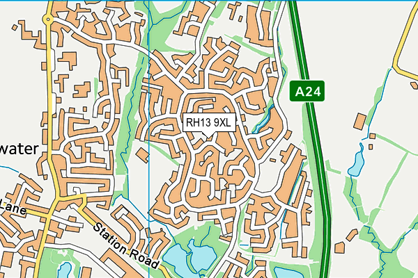 RH13 9XL map - OS VectorMap District (Ordnance Survey)
