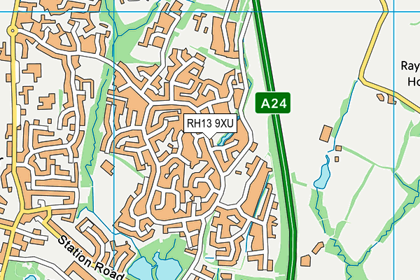 RH13 9XU map - OS VectorMap District (Ordnance Survey)